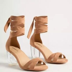 Torrid Camel Wrap Heels with Clear Block